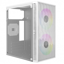 Gabinete Compacto Mini | Torre Fuji GC470 | Max MB M-ATX / Fuente ATX 500 W | 2x USB 2.0 + 1x USB 3.0+ 2x Fan FRGB | Panel Izq Acrilico + Frente Mesh | Blanco